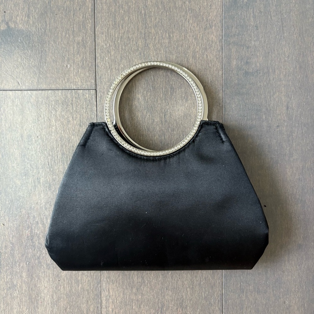 Black Satin Mini Handbag with Silver Handles